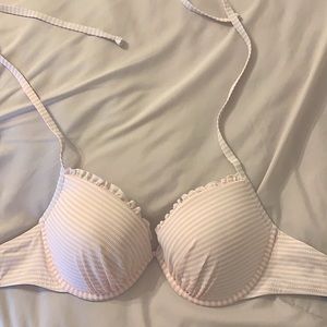 Pink and white stripped bikini top